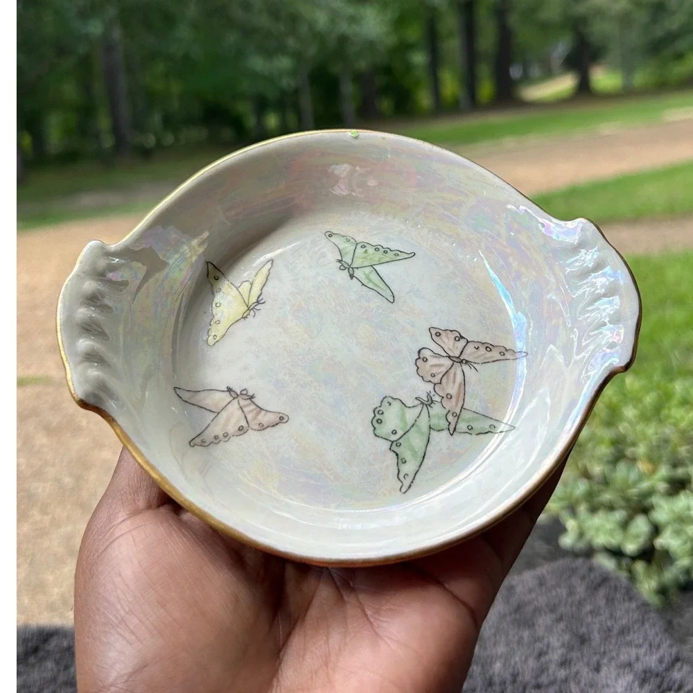Antique Limoges French Porcelain‎ Double Spoon Rest Signed Bernardaud Butterfly